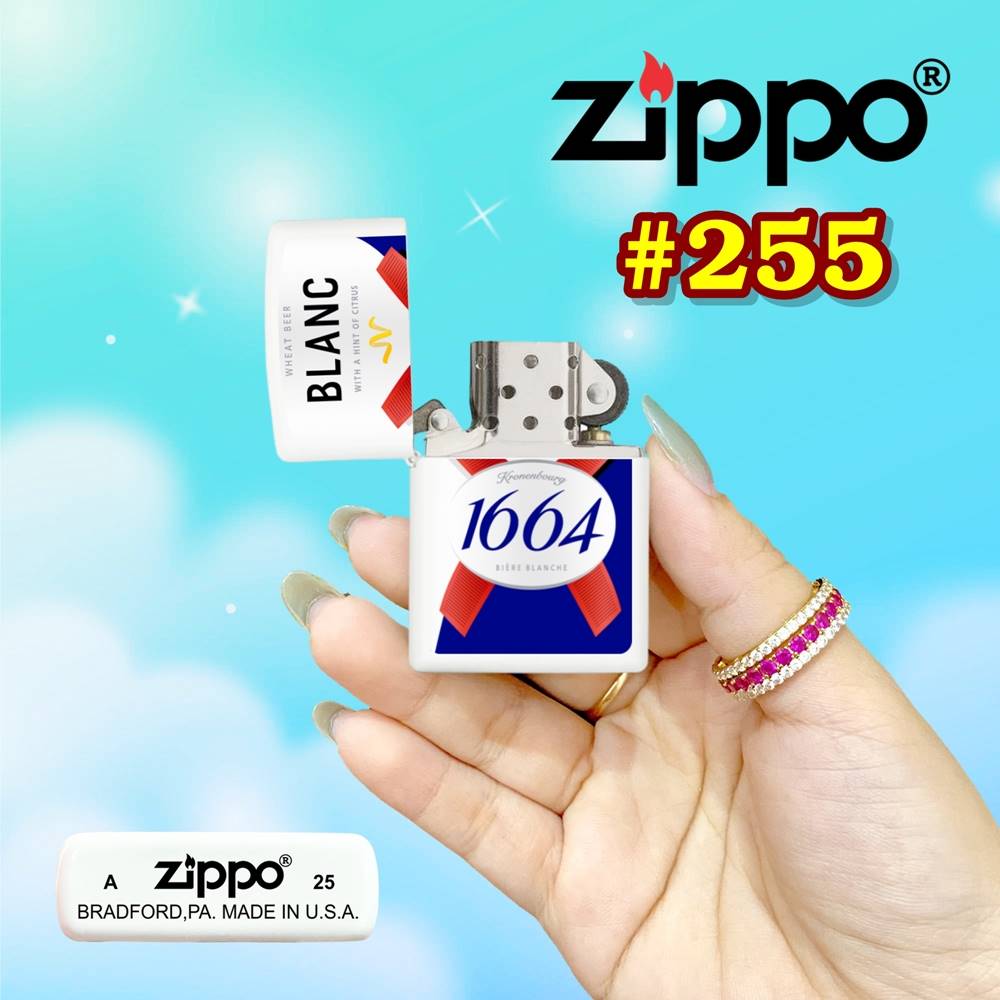 Bật lửa Zippo logo bia 1664 Blanc - hộp thiếc kèm xăng