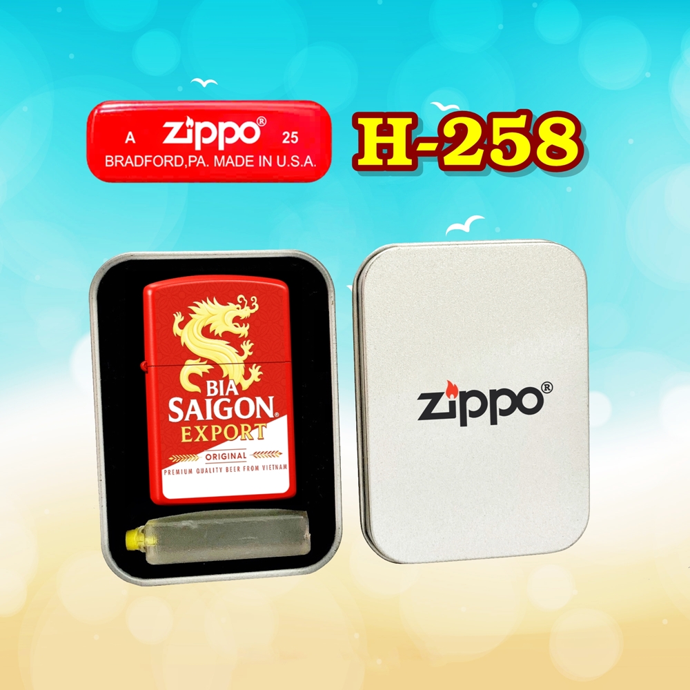 Bật lửa Zippo logo bia Sài Gòn Export - hộp thiếc kèm xăng