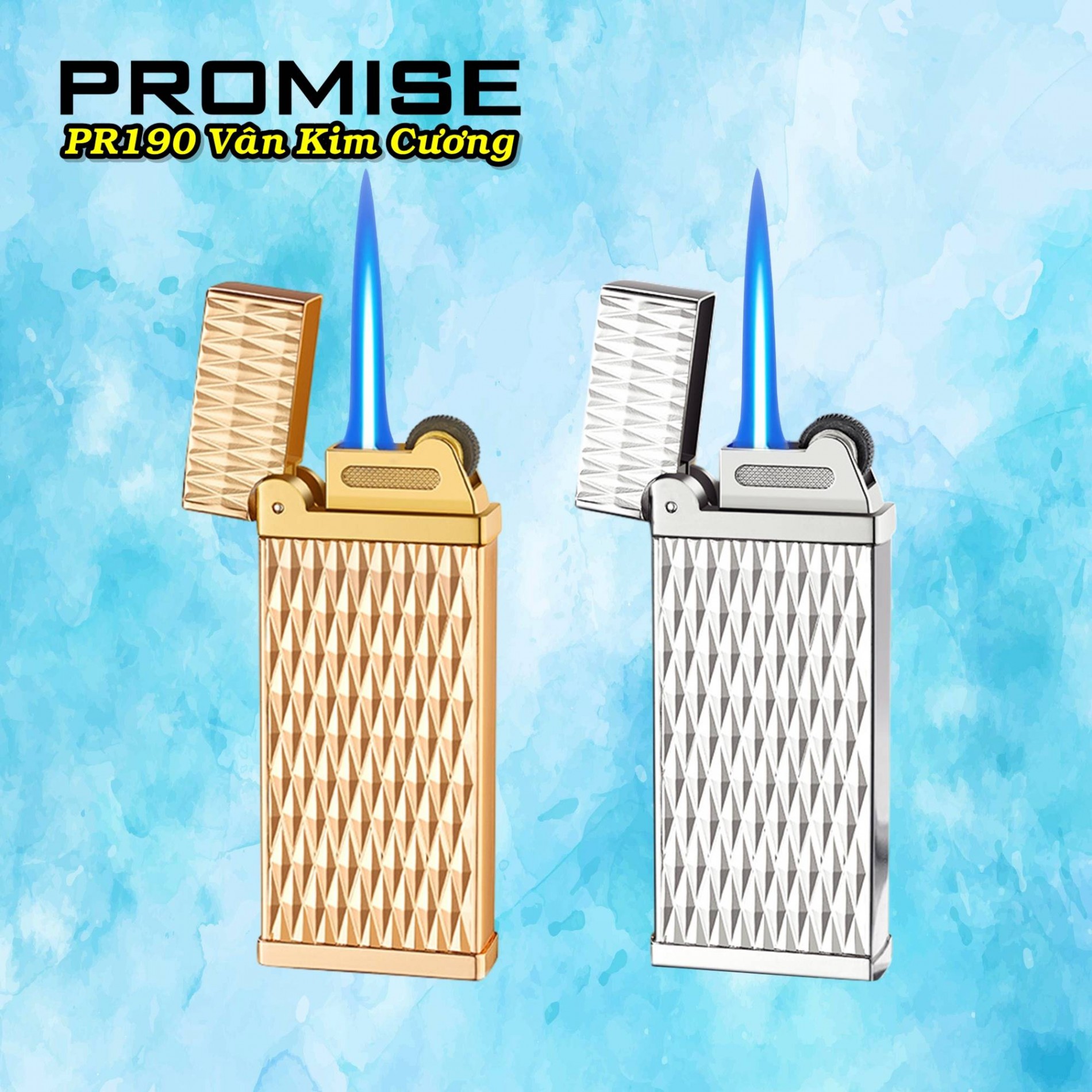 Bật lửa Promise PR-190 vân kim cương gas đá rãnh tay lửa khò
