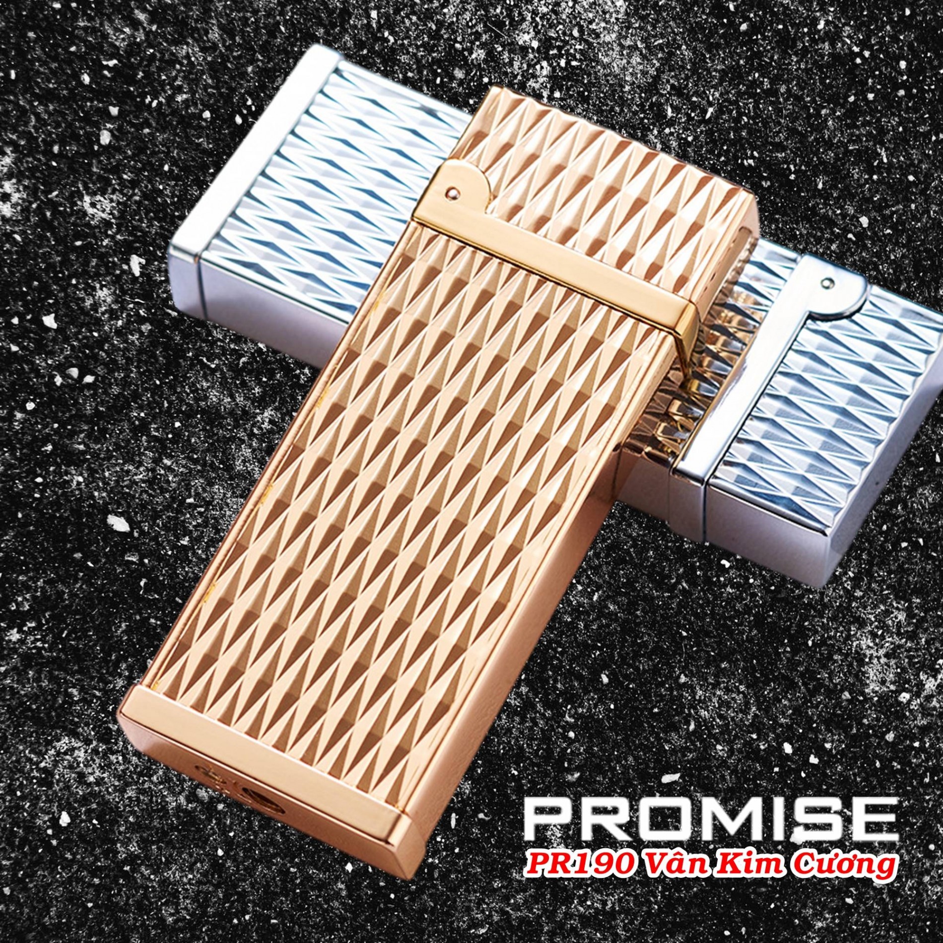 Bật lửa Promise PR-190 vân kim cương gas đá rãnh tay lửa khò