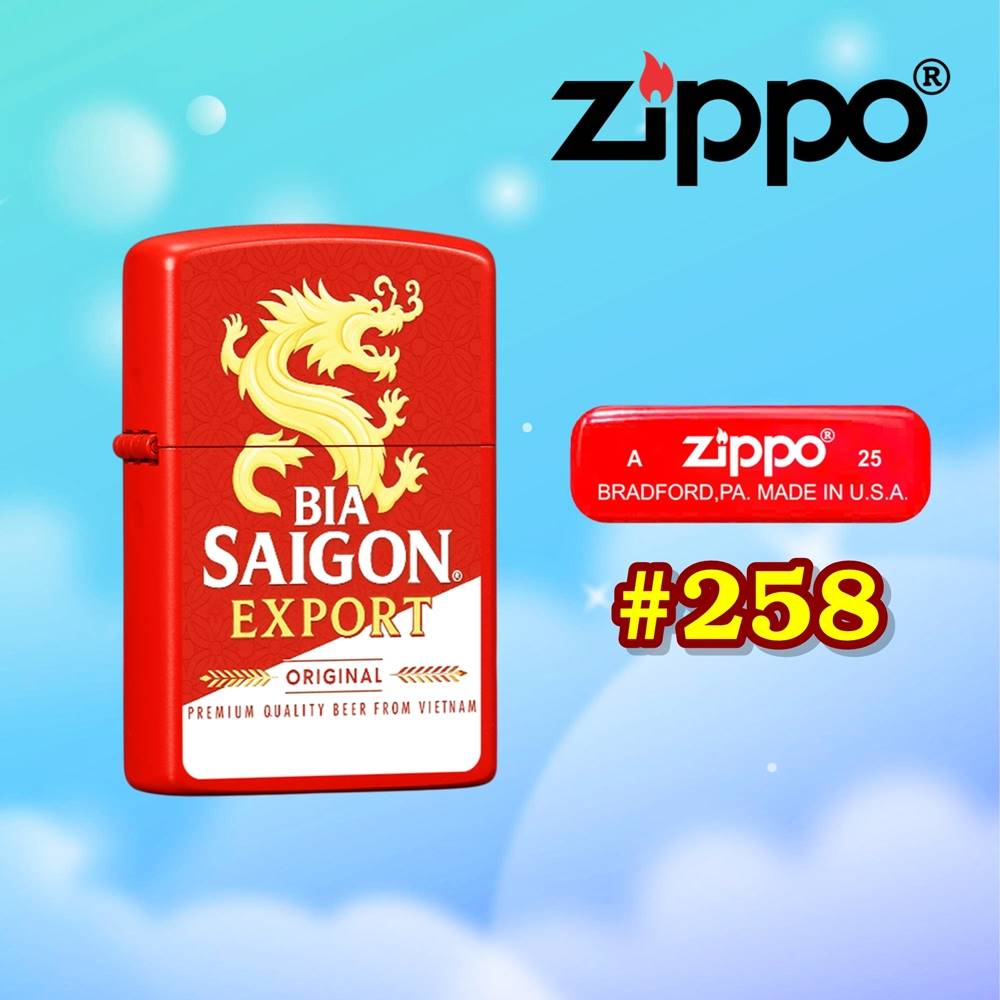 Bật lửa Zippo logo bia Sài Gòn Export - hộp thiếc kèm xăng